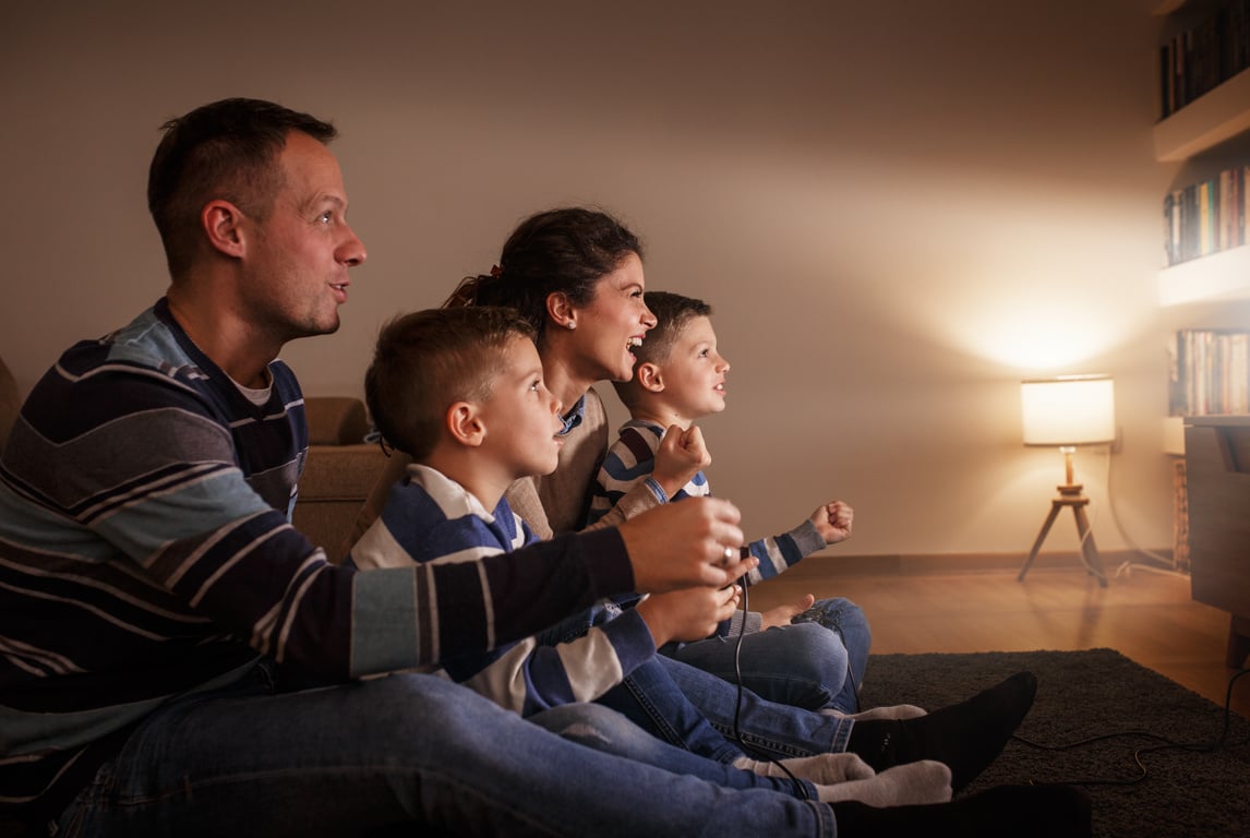 Family playing video games